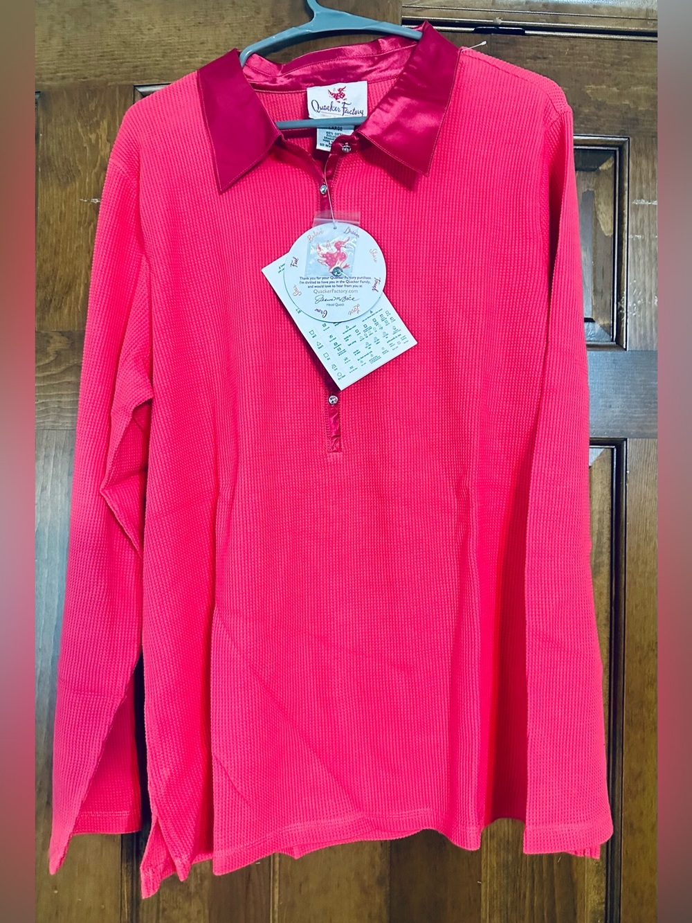 Quacker Factory QVC Knit Top Fuchsia + Satin Collar Large NWT
